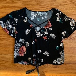 Mudd floral shirt with tie in the front.